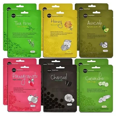 Neue benutzerdefinierte Logo-Marke koreanische Gesichts-Mascarillas Whitening Moisturizing Natural Fruit Charcoal Avocado Face Facial Sheet Mask